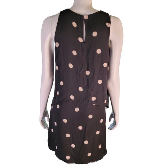 Ann Taylor Polka Dot Layered Lagenlook Dress M Black Cream Retro Modest Chic - Picture 5 of 9